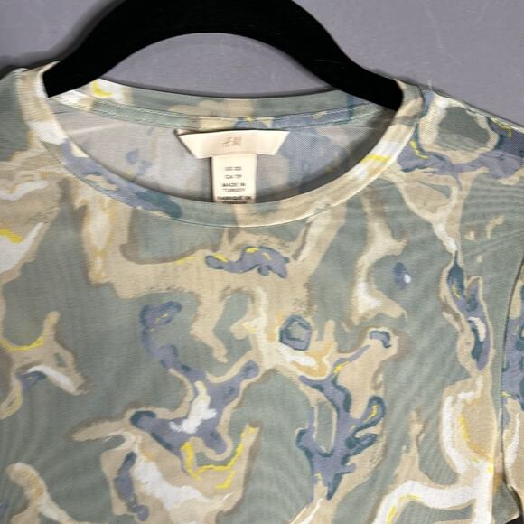 H&M Green and Blue Swirl Print Sheer Long Sleeve Top Size XS - Picture 2 of 7